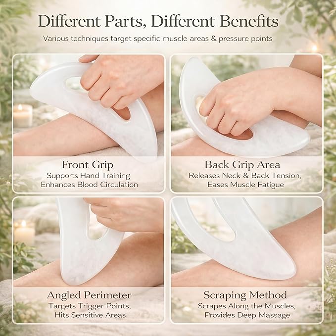BBTO 2 Pcs Body Gua Sha Tool Large Resin Scraping Tools with Handle for Back, Neck, Face, Leg - Lymphatic Drainage, Cellulite Removal, Muscle Relief (White)