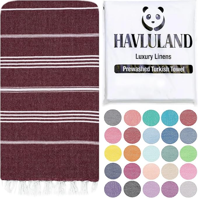 HAVLULAND Turkish Beach Towels, Oversized 40"x72" Turkish Bath Towel, Highly Absorbent Quick Dry Sand Free Beach Towels for Beach Pool Spa Gym Yoga Travel Camping Picnic Blanket - Burgundy