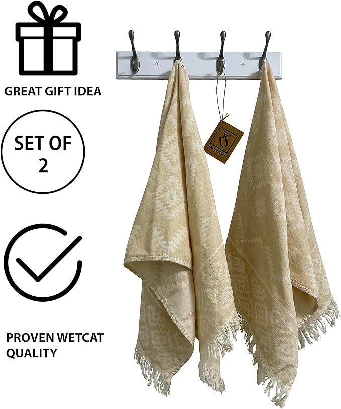 RAY SILVER Aztec Turkish Hand Towels Set of 2 100% Cotton Peshtemal Soft Feel 18 x 36 Light Weight Travel Camping Bath Sauna Beach Gym Pool Blanket Quick Dry Oversized Towel (Nude, Hand Towel)
