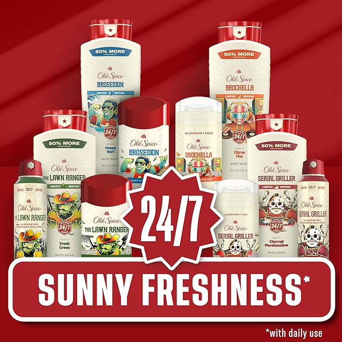 Old Spice Body Wash for Men, Summerdudes, 24/7 Shower Fresh with Daily Use, Long Lasting Scent, Cleanse & Refresh Skin, VIP Festival Experience, Lawn Ranger with Fresh Green Scent, 24 oz