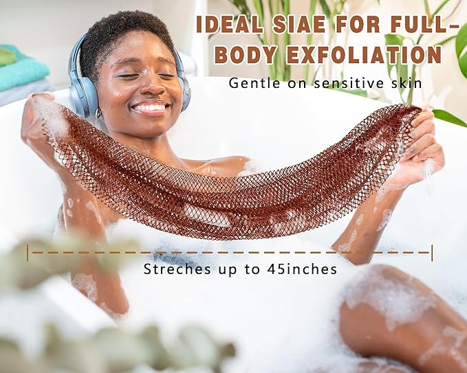 2 Pack African Net Sponge Exfoliating Body Scrubber Bath Sponge for Daily Use (Dark Brown+Dark Green)
