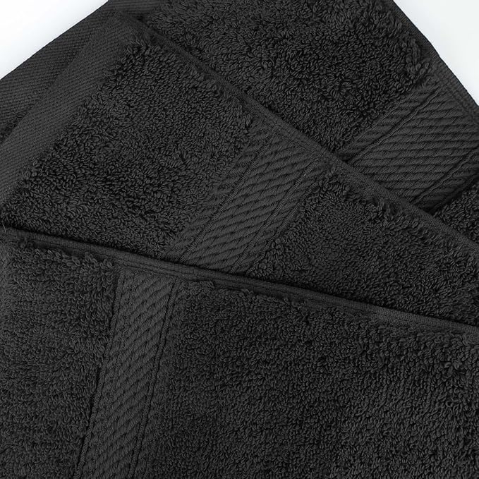 Superior Egyptian Cotton Pile Bath Towel Set of 4, Ultra Soft Luxury Towels, Thick Plush Essentials, Absorbent Heavyweight, Guest Bath, Hotel, Spa, Home Bathroom, Shower Basics, Black