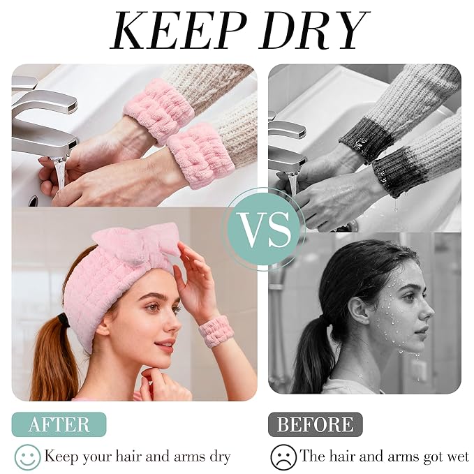 DiyJibb 9 Pcs Spa Headband for Washing Face,Skincare Headband and Wristband Set,Women Teen Girls Facial Hairbands for Washing Face, Makeup, Sports, Yoga (light green + pink +khaki)