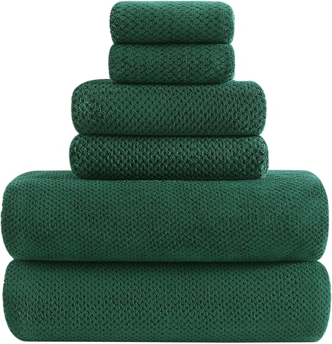 YTYC 29x59 Inch Bath Towels Set of 6 Large, Super Soft Absorbent Lint Free Microfiber Towels for Bathroom 80% Polyester (Dark Green, 6 Piece)