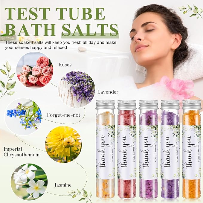 12 Pcs Aromatherapy Bath Salts Test Tube Bath Salts for Women Relaxing Spa Gifts Set for Wedding Christmas Birthday Baptism Party Favors (Greenery)