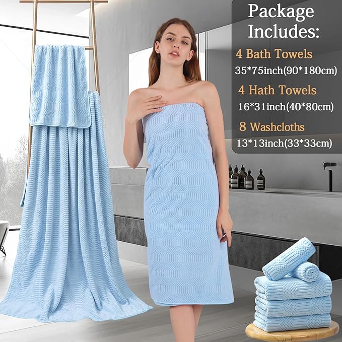 Ycosy 4 Pack Extra Large Microfiber Bath Towels Set,35x70 inches,600GSM,Less Lint Highly Absorbent Super Soft & Quick Dry,Oversized Bath Towels,Perfect for Bathroom Gym Pool,Blue