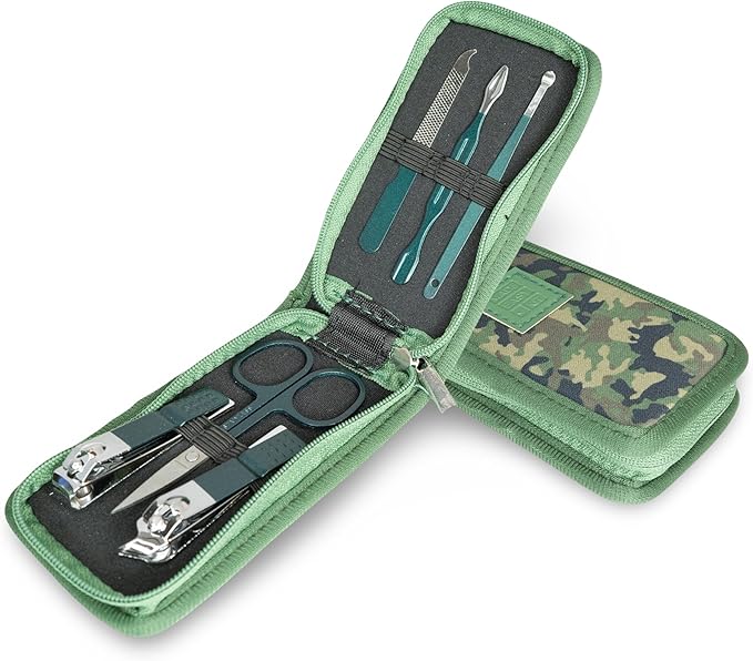 Made Easy Kit Nail Clipper Set – 7-Piece Portable Manicure & Grooming Kit Stainless Steel Tools in Neoprene Case – Stay Organized, Purse-Friendly, Travel Essential for Women & Men (Camo)