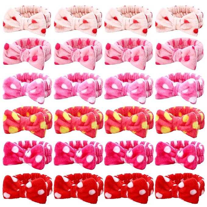 WILLBOND 24 Pieces Spa Headband Bulk Skincare Headbands Face Wash Makeup Hairband Bow Facial Washing Face Head Wraps Adjustable Soft Flannel Towel for Women Shower (Casual)