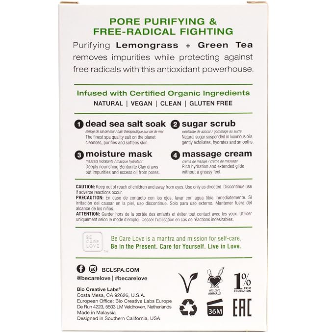 Lemongrass + Green Tea 4-in-1 Manicure & Pedicure Spa Set – Exfoliate, Hydrate & Refresh Skin | Dead Sea Salt Soak, Sugar Scrub, Moisture Mask & Massage Cream | Professional & Home Uses
