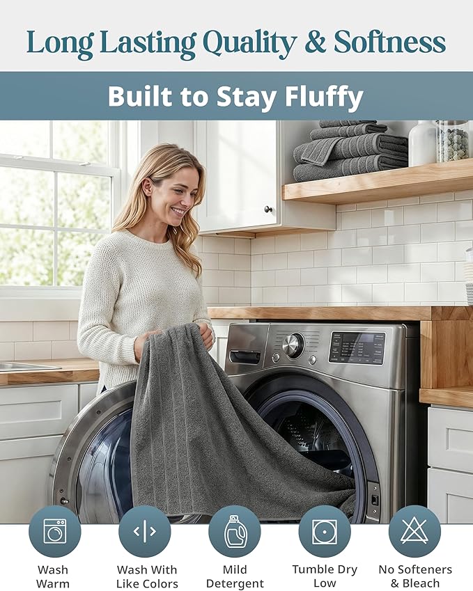 100% Cotton Bath Towels Set of 24 – 2 Bath Sheets, 2 Large Bath Towel, 2 Gym Towels, 4 Fingertip, 6 Hand, 8 Washcloths, Soft & Quick Dry, Premium Hotel Quality Comfort, Easy To Wash – Ultimate Grey