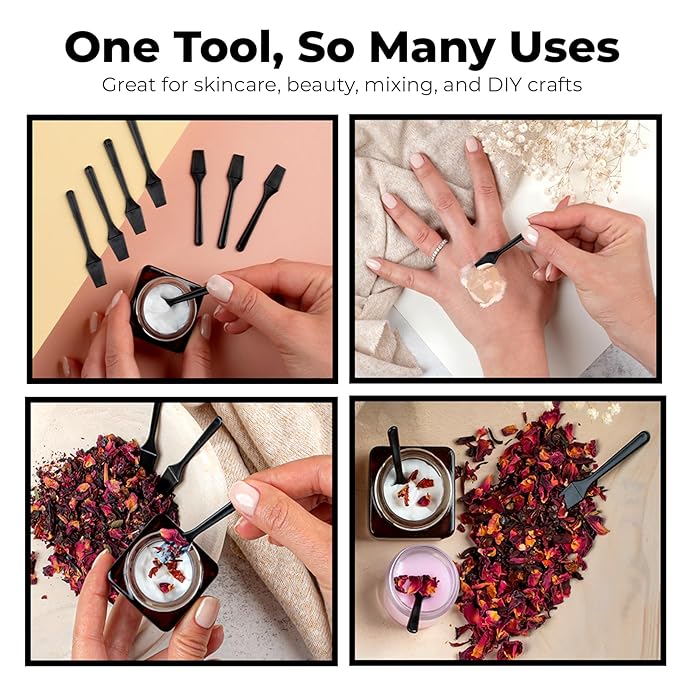 Kopperko Mini Lotion Spatula (2.5", 100 Pack) - Mini Spatula for Cosmetics, Creams & Crafts | Ointment Applicator for Mixing, Skincare, Face Mask | Disposable Lotion Applicator for Face | Black