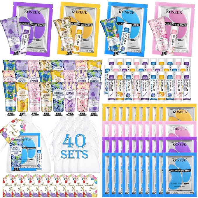 120 Pcs Spa Party Favors Set of Under Eye Patches, Bulk Hand Creams and Lip Balms Bulk, Perfect Bulk Gifts Kit for Women & Teen girls, Thank You Gift for Mom, Teacher Gifts, Sleepover Party Supplies