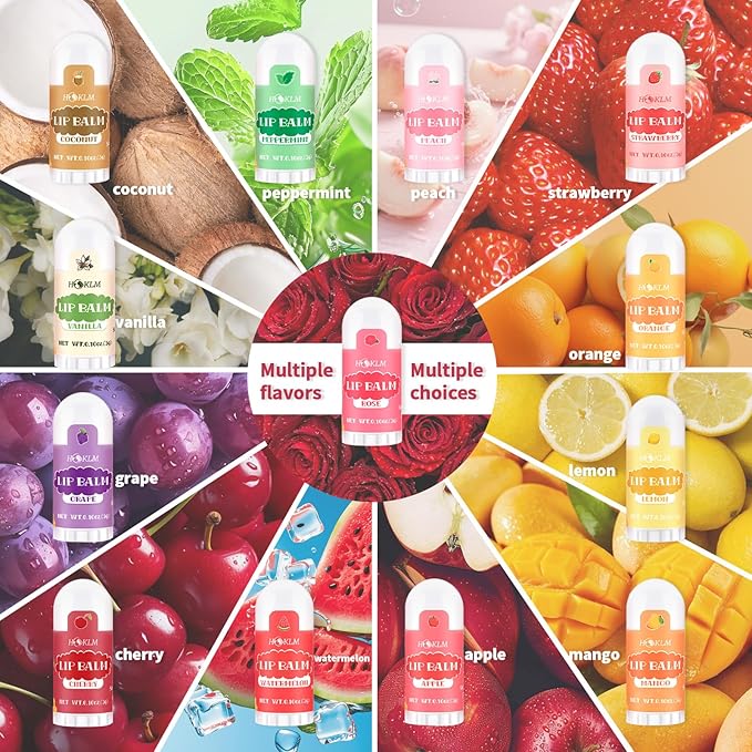 Mini Lip Balm 130 Pack, Natural Lip Balms with Vitamin E and Coconut Oil. Moisturizes for Dry Lips, Perfect for Christmas Gifts, Party Favors, Gift Bags and Small Gifts-13 Flavors