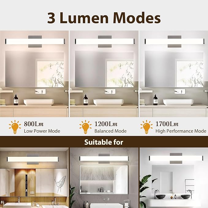 Bathroom Light Fixtures Over Mirror 22IN, 19W 5CCT Dimmable Modern Vanity Lights,Bar Vanity Light for Bathroom Mirror Restroom, Wall Light Fixtures Vanity Lighting