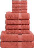 SUPERIOR Egyptian Cotton Pile 10 Piece Towel Set, Includes 2 Bath, 4 Hand, 4 Face Towels/Washcloths, Ultra Soft Luxury Towels, Thick Plush Essentials, Guest Bath, Spa, Hotel Bathroom, Coral