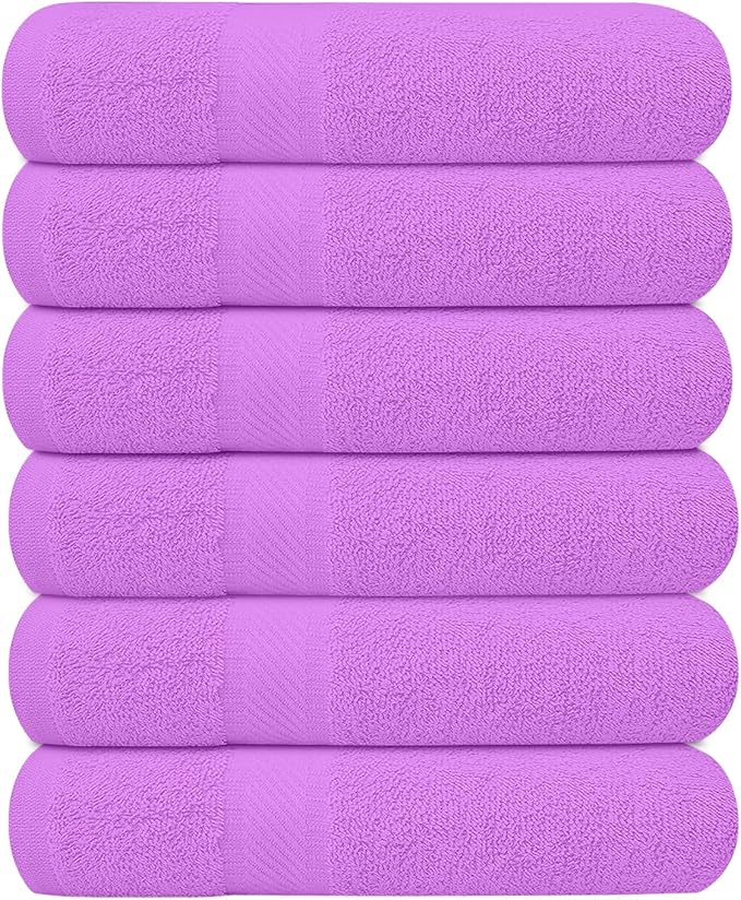 KAHAF COLLECTION 6 Pack Bath Towels Set (27 x 54 Inches) 100% Ring Spun Cotton, Lightweight, Quick Dry, Highly Absorbent Towels (Light Purple, (27x54) Inches)