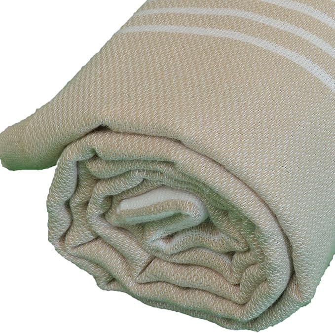 Bersuse Towels Anatolia XL Beach Blanket Throw Blanket Turkish Towel 100% Cotton Extra-Large Quick-Dry Lightweight Premium Peshtemal Towel - 61x82 Inches, Beige