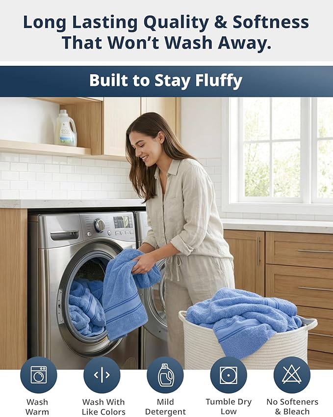 LANE LINEN Bath Sheet - Zero Twist - 4 Pack (35"x66") Towels - Soft & Super Absorbent - Hotel Collection Oversized Bath Towel Sets - Upgrade Your Daily Routine to a spa-Like Retreat - Cerulean Blue
