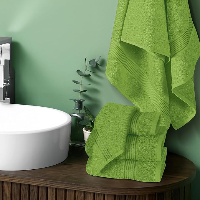 Elvana Home Ultra Soft 6 Pack Cotton Towel Set, Contains 2 Bath Towels 28x55 inch, 2 Hand Towels 16x24 inch & 2 Wash Coths 12x12 inch, Ideal for Everyday use, Compact & Lightweight - Kiwi Green