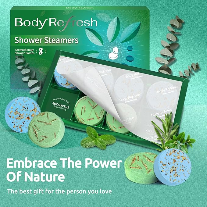 Shower Steamers Aromatherapy - 8 Pack Shower Bombs with Essential Oils, Mothers Day Gifts for Mom Wife, Birthday Gifts for Women Self Care Relaxation Home SPA Stress Relief Eucalyptus for Shower