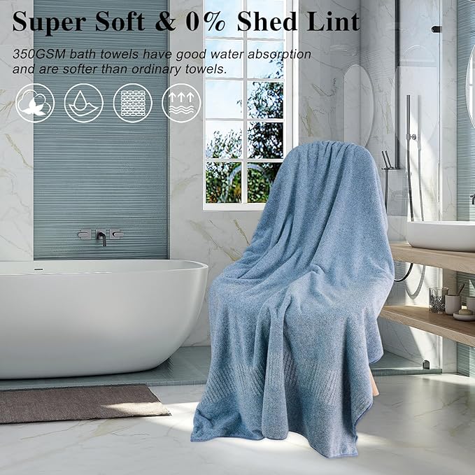 SEISSO Large Bath Towels Set of 4-35 x 63 Inches Super Absorbent & Lightweight Quick Drying Bamboo Viscose Towels, Oversized Bath Towel for Beach, Travel, Gym, Sauna, Camp, Pool - Light Blue