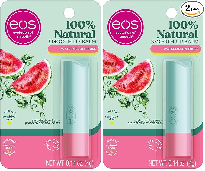 eos 100% Natural Lip Balm- Watermelon Frosé, Dermatologist Recommended for Sensitive Skin, All-Day Moisture Lip Care, 0.14 oz (Pack of 2)