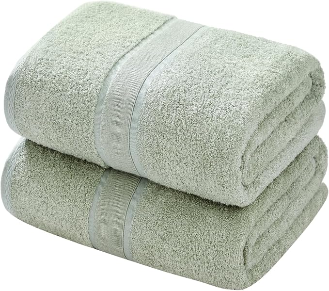 Aibaser Bath Towels - Natural, Ultra Absorbent Towels for Bathroom, Travel, Gym, Shower and Spa (2 Piece Set) (Green, 35 in x 70 in)