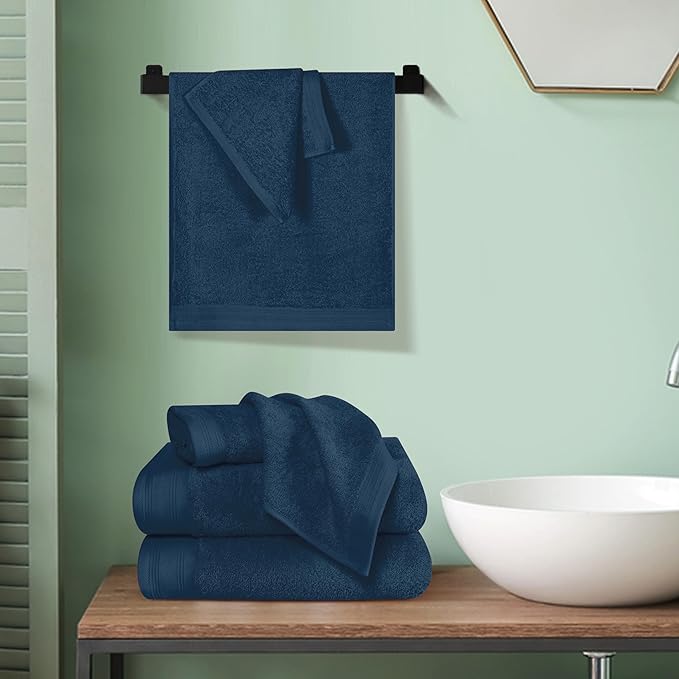 Ultra Soft 6 Pack Cotton Towel Set, Contains 2 Bath Towels 28x55 inch, 2 Hand Towels 16x24 inch & 2 Wash Coths 12x12 inch, Ideal Everyday use, Compact & Lightweight - Mineral Blue