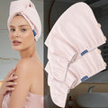 Hair Towel Wrap 2 Pack for Women,Super Absorbent Ant Cloth Fabric Hair Drying Turban Towel, Quick Dry Hair Towels with Buttons for Long Wet Curly Hair. (Pink)