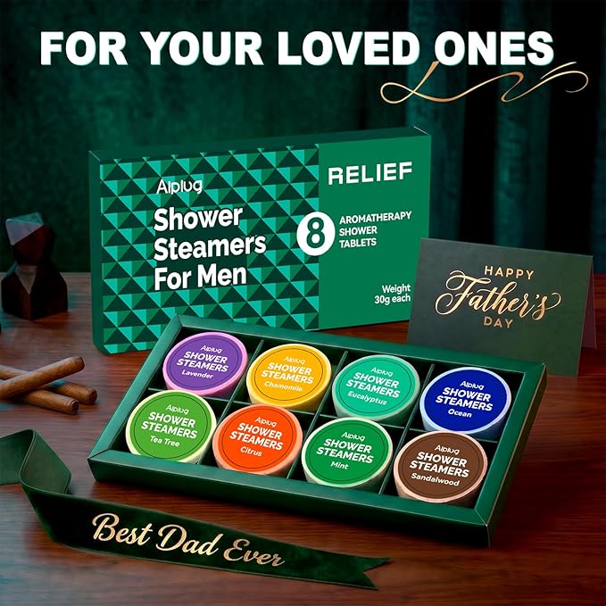 Shower Steamers for Men - 8 Pack Shower Bombs Aromatherapy with Essential Oils, Dad Gifts for Fathers Day, Birthday Gifts for Men, Relaxation Mens Gifts Ideas