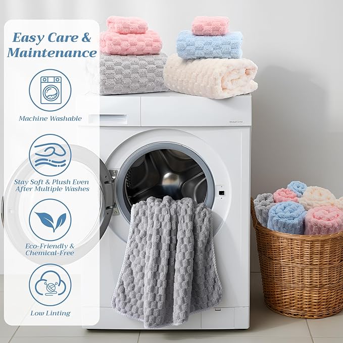 Gilprop 12 Pcs Soft Bath Towels Set for Bathroom Quick Dry, 4 Bath Sheets 4 Hand Towels 4 Washcloth Absorbent Microfiber Fluffy Shower Washcloth for Spa Gym Hotel Travel(Soft Color)