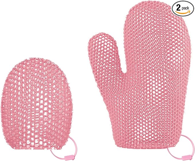 2 Pcs Honeycomb Exfoliating Mitten Set Bath Mitt Honeycomb Face and Body Scrubber Shower Glove for Cleaning Body Shower Face Skin Beauty Spa Quick Drying Pink