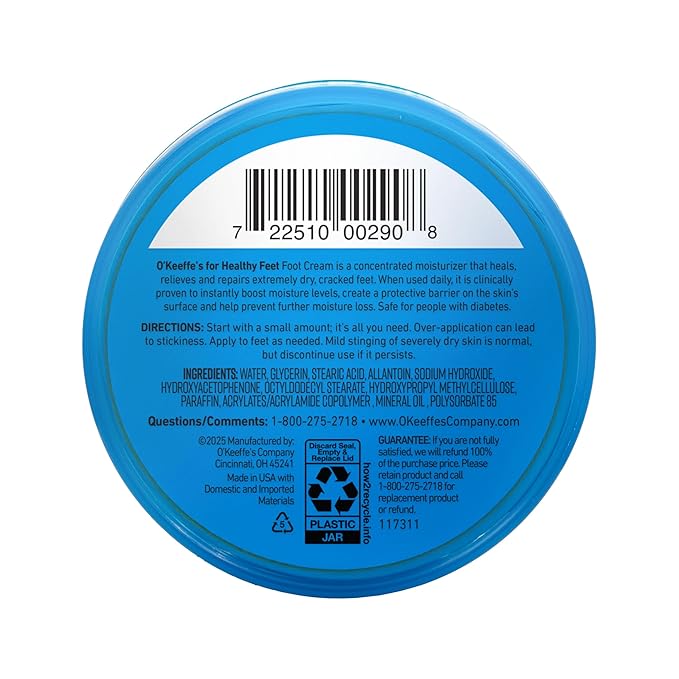 O'Keeffe's for Healthy Feet Foot Cream - 6.4 oz Jar (2 Pack) - Guaranteed Relief for Extremely Cracked, Dry Feet, Repairing Skincare, Instantly Boosts and Retains Moisture Levels