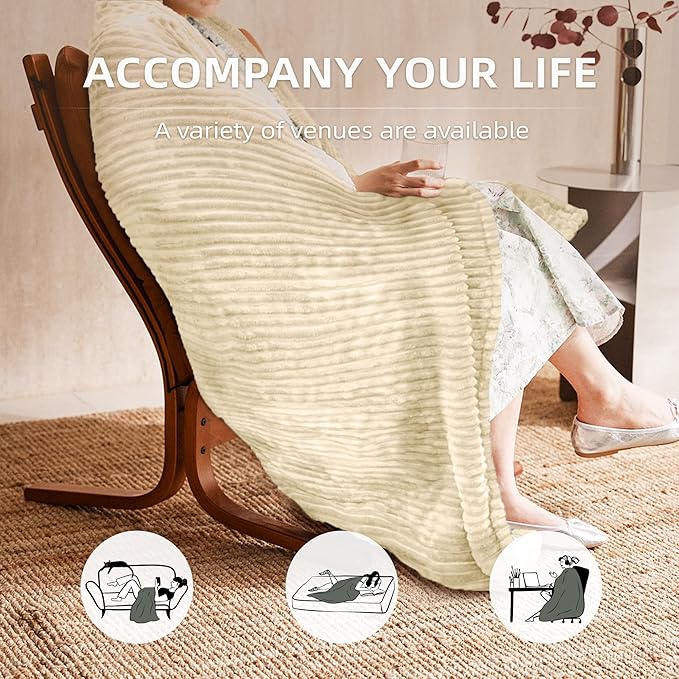 JET'S HOME Heated Blanket 50"x60" - ETL Certified Flannel Electric Blanket Throw Machine Washable Heating Throw with 9 Heating Levels 10 Hours Adjustable Auto-Off (Sandy Beige)