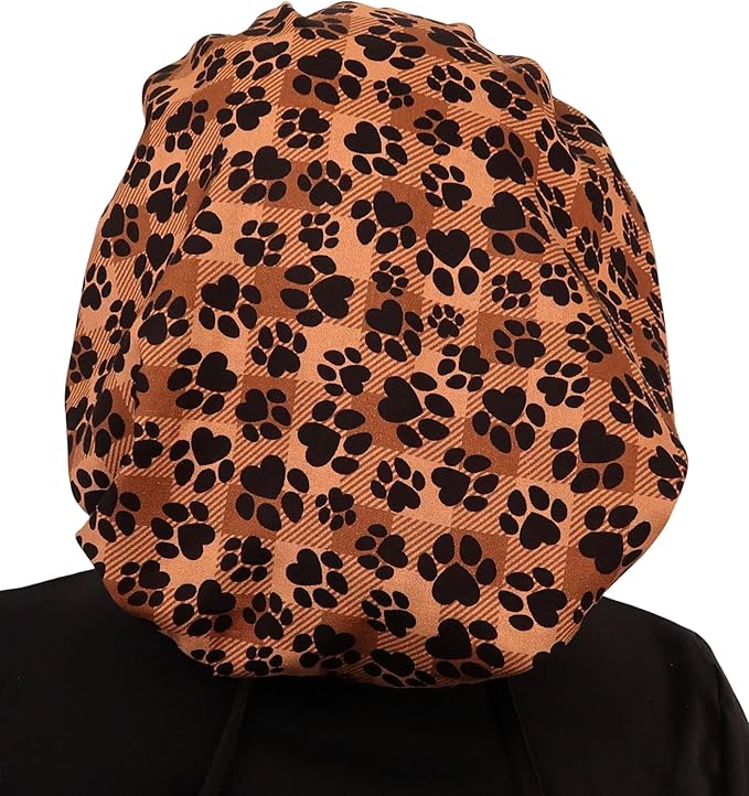 Sparkling EARTH Banded Bouffant Surgical Scrub Ponytail Working Caps and Built-in Sweatband - 100% Cotton - Made in The USA