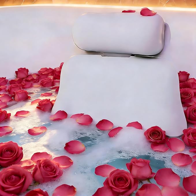 Silicone Bath Pillows for Tub, Easy Clean, Quick Dry, Non Slip Bath Pillow, Head and Back Both Inflatable Adjustable, Comfortable Luxury Bathtub Pillow with 5 Large Suction Cups