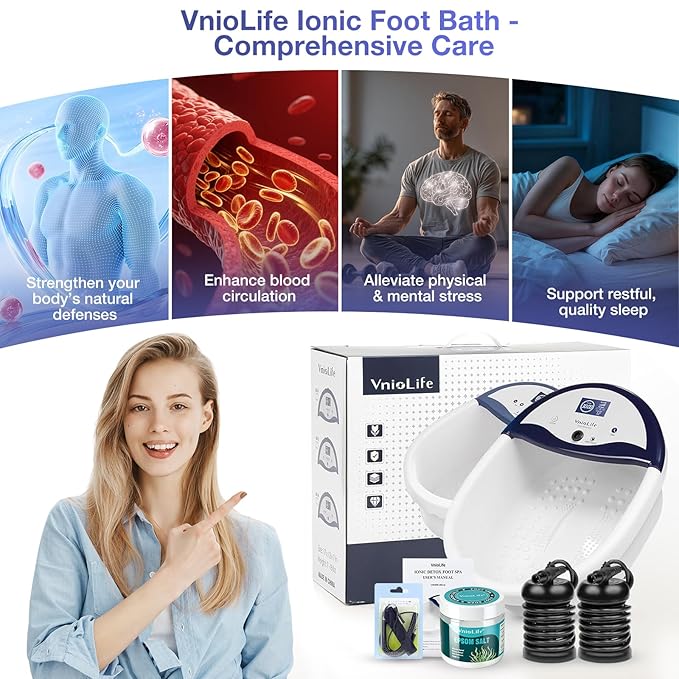 Ionic Foot Detox Machine,Detox Foot Bath Machine, Foot Spa with Epsom Salt, 2 Array Plates, Timer, Wristband & Large LCD, Foot Massage Basin for Home Hydrotherapy