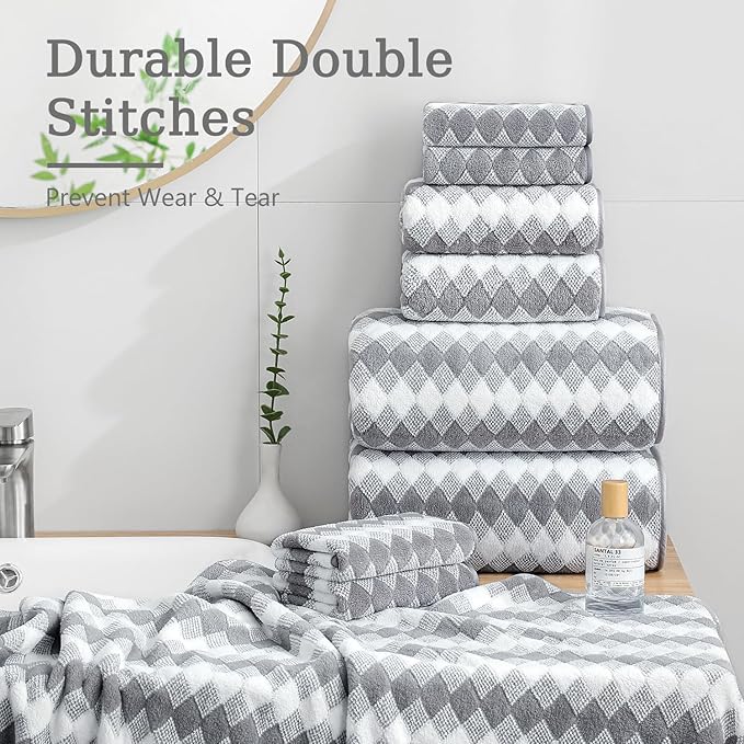 8 Piece Bathroom Towel Set Gray |2 Oversized Large Bath Towels Sheet,2 Hand Towels and 4 Washcloths| 600GSM Ultra Soft Luxury Premium Towel Set Highly Absorbent Quick Dry Hotel Towel Collection