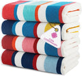 Casa Copenhagen Bora Bora Towels 4Pcs Yellow, Teal, Pink, Red Designer Stripe Beach Towels Gift Set, 30"x 60" Oversized 100% Cotton Pool Towels, Bath Towels for Beach (Summer Gift Set For Women & Men)