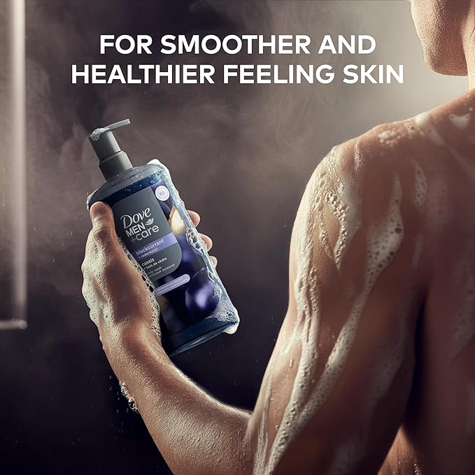 DOVE MEN Moisturizing Body Wash | #1 Dermatologist Body Wash for Men, Sulfate Free, Paraben Free, & Dye Free | Blackcurrant + Cedarwood, 26oz (Pack of 4)