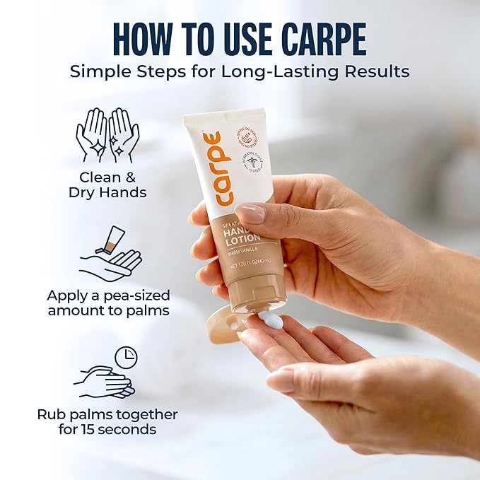 Carpe Sweat Absorbing Hand Lotion, A dermatologist-recommended, smooth lotion that helps stop hand sweat, Great for hyperhidrosis (Warm Vanilla)