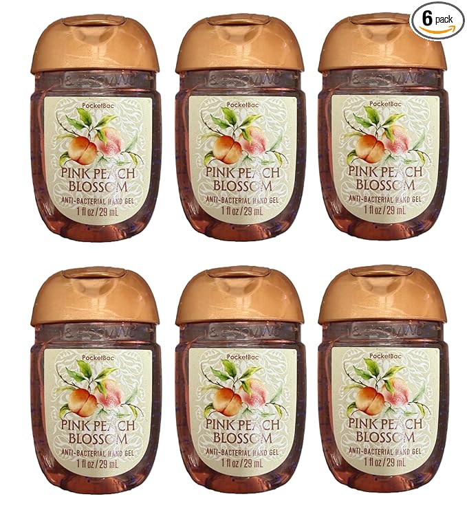 Bath and Body Works Classic and Seasonal Scents Pocketbac Gel Sanitizers - Pack of 6-1 oz each (Pink Peach Blossom)