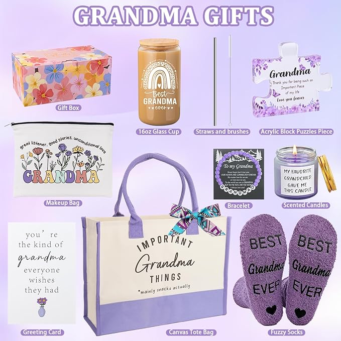 Grandma Gifts for Mothers Day, Mothers Day Grandma Gift Basket from Granddaughter Grandson Grandchildren Grandkids, Mother Days Gifts for Grandmother, Grandmother Gift for Birthday, Grandmas Presents