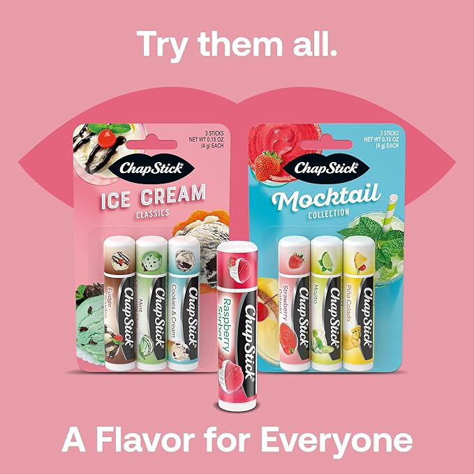 ChapStick Lip Moisturizer, Raspberry Sorbet, 12-Pack – Bulk Lip Balm, Luscious & Sweet, 0.15 Oz Ea