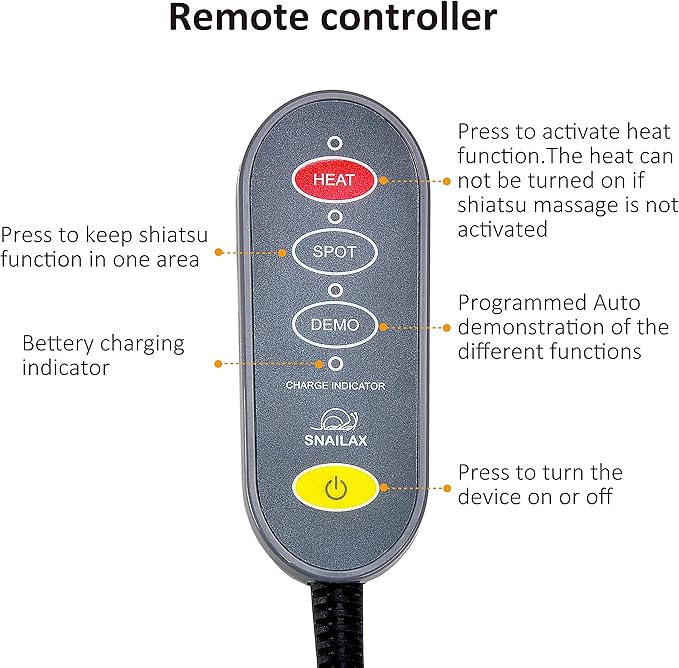 Snailax Cordless Shiatsu Back Massager with Heat Portable Kneading Massage Cushion Massage Chair Pad for Home Office use