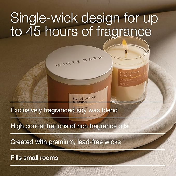Bath & Body Works Single Wick Candle, Sweet Orange & Agave Candle, Long-Lasting Burn Up to 45 Hours, Exclusively Fragranced Soy Wax Blend, 8 oz - 1 Pack