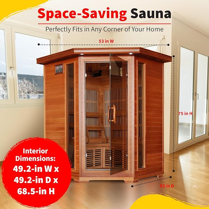 Blue Wave Hudson Bay 3-Person Cedar Corner Infrared Sauna with 7 Carbon Heaters