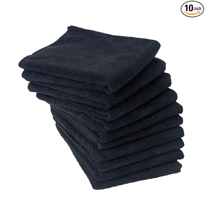 Eurow Microfiber Salon Towels – Bleachproof, Ultra Absorbent & Quick Drying – Soft, Lightweight & Durable for Hair Styling, Beauty, Barber & Spa Use, 16 x 29 Inches, 10-Pack, Black