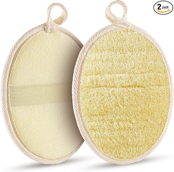 2PCS Natural Exfoliating Loofah Body Scrubber, Premium Loofah Exfoliating Body Scrubber for Bath, Made with Natural Shower Loofah Sponge, Shower Exfoliator for Women and Men