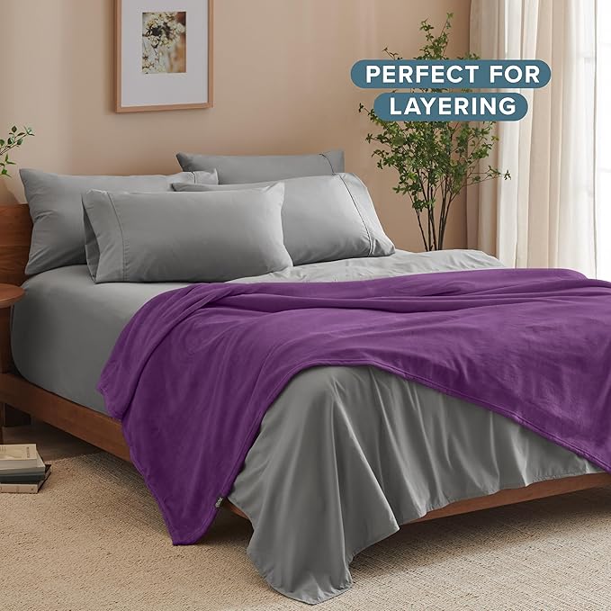 Bare Home Fleece Blanket - Twin/Twin Extra Long - Ultra-Soft Lightweight for Bed, Sofa, and Couch - Luxury Microplush - Cozy Warm Blanket (Twin/Twin XL, Plum)